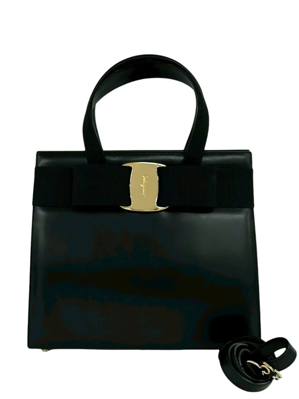 Ferragamo Pre-Owned 1990-2000 Leather Vara Bow satchel - Nero