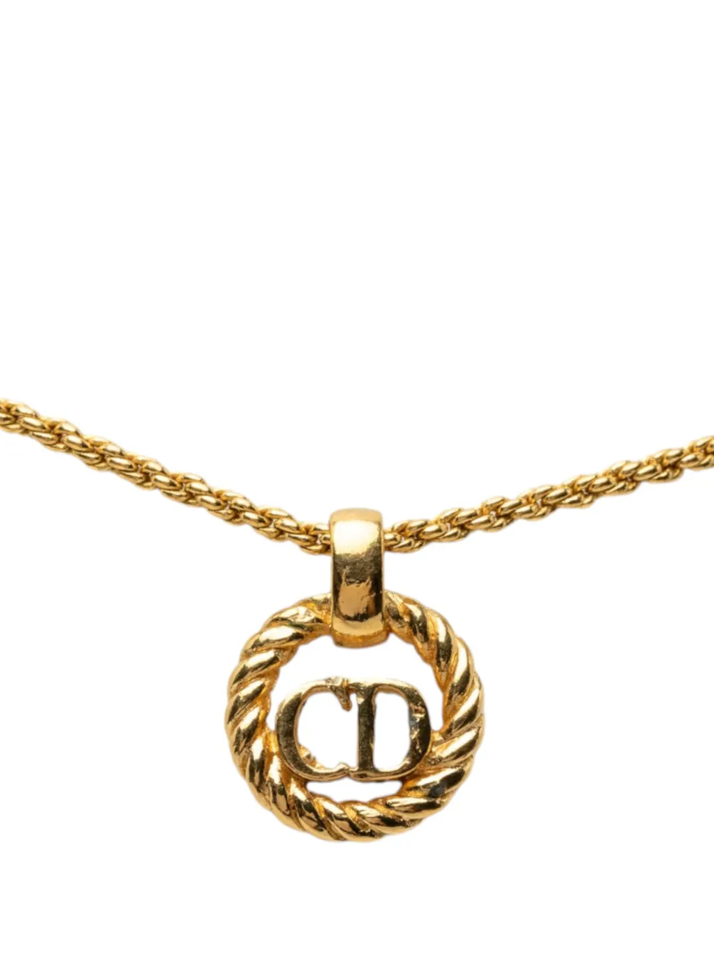 Dior Pre-owned 20th Century Gold Plated CD Logo Pendant Necklace Costume Necklace, view 2