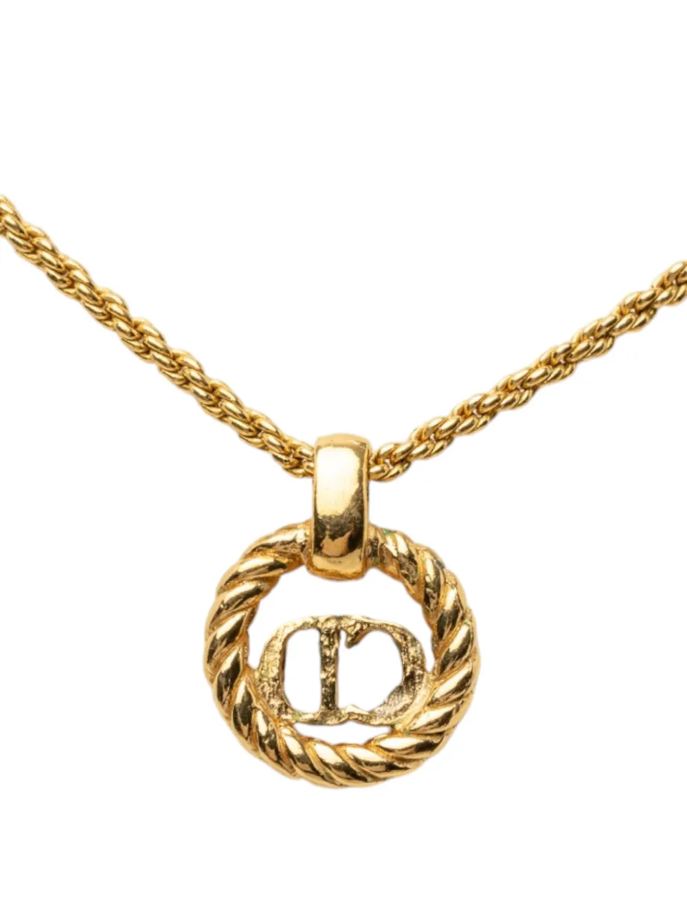 Dior Pre-owned 20th Century Gold Plated CD Logo Pendant Necklace Costume Necklace, view 3