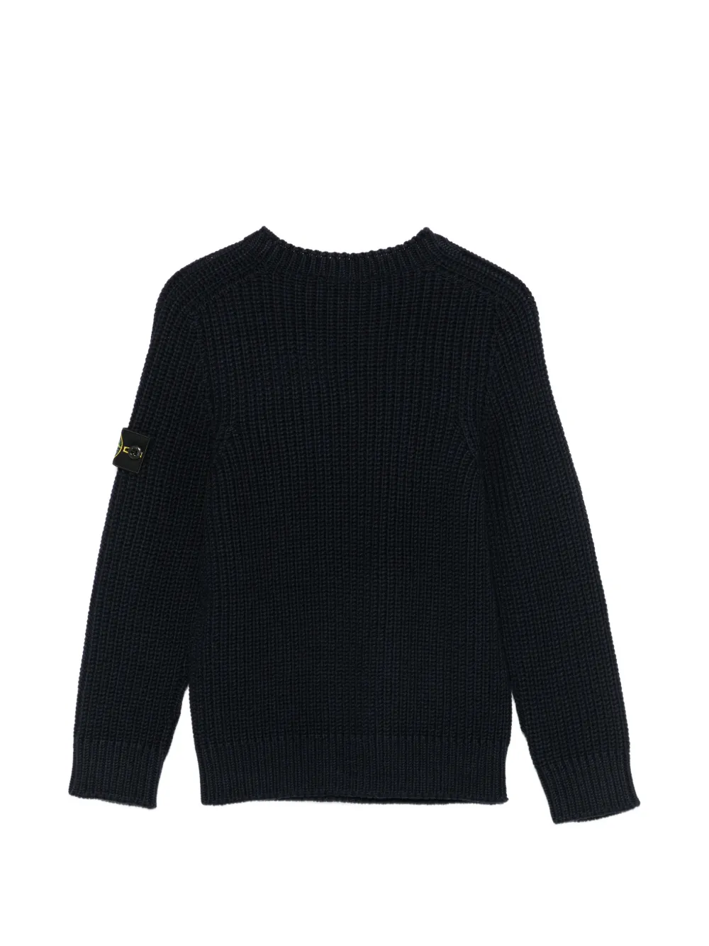 Stone Island Junior Ribgebreide trui met logo-patch Blauw