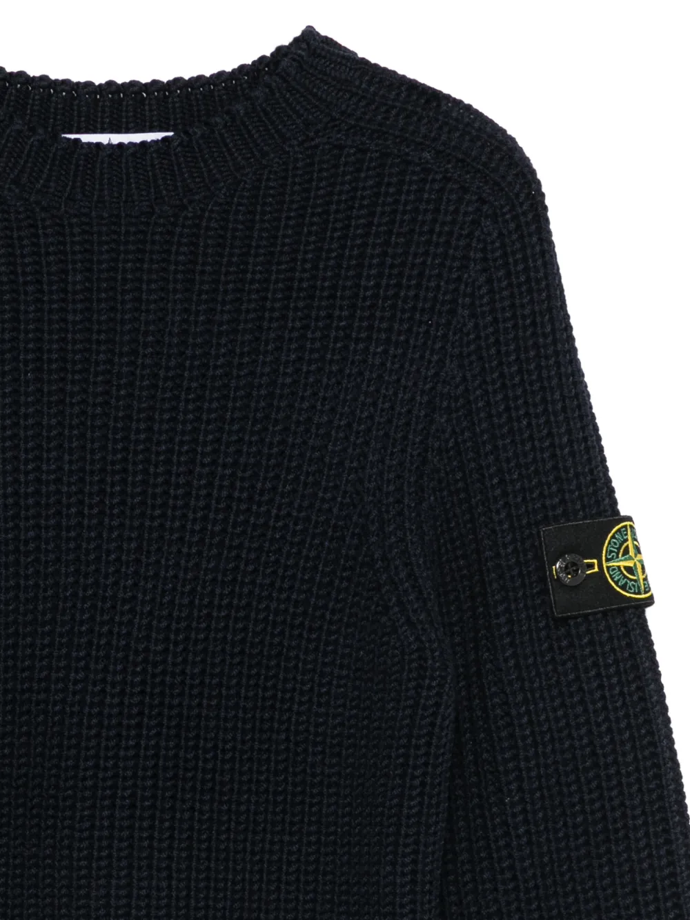 Stone Island Junior Ribgebreide trui met logo-patch Blauw