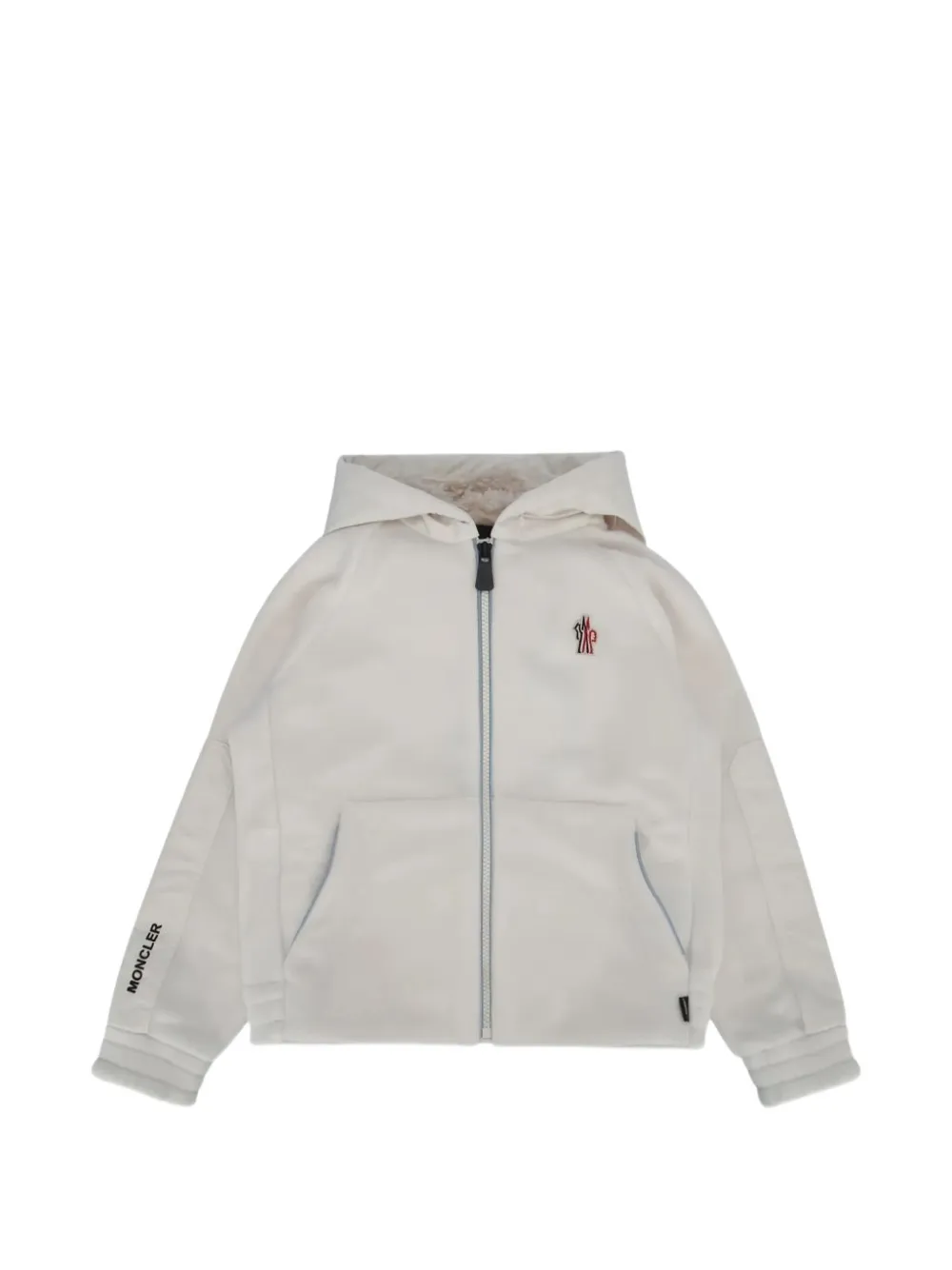 MONCLER GRENOBLE KIDS Hoodie met geborduurd logo en rits Wit