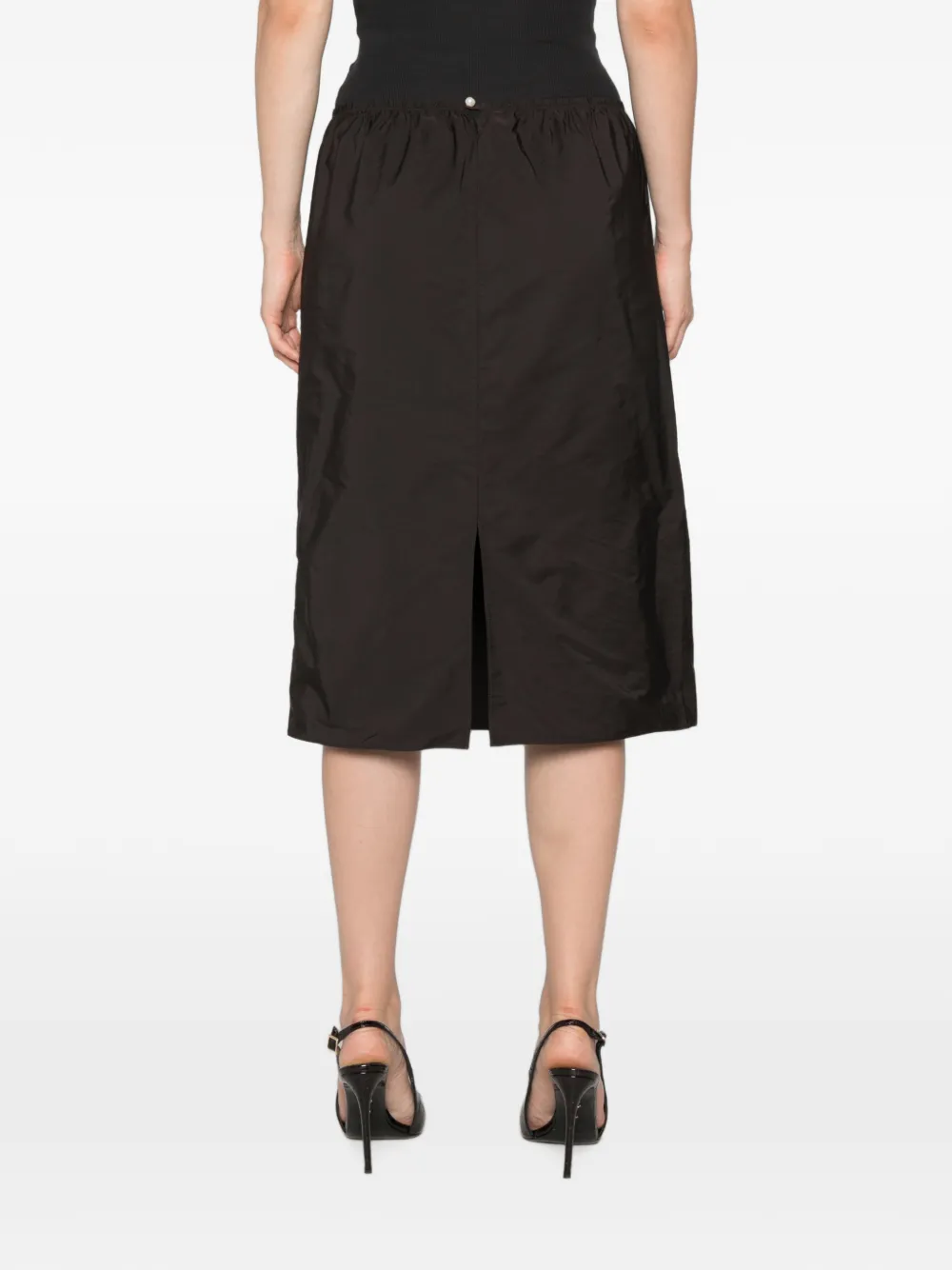Carven Pearl-embellished Gathered Midi Skirt in Brown, view 4