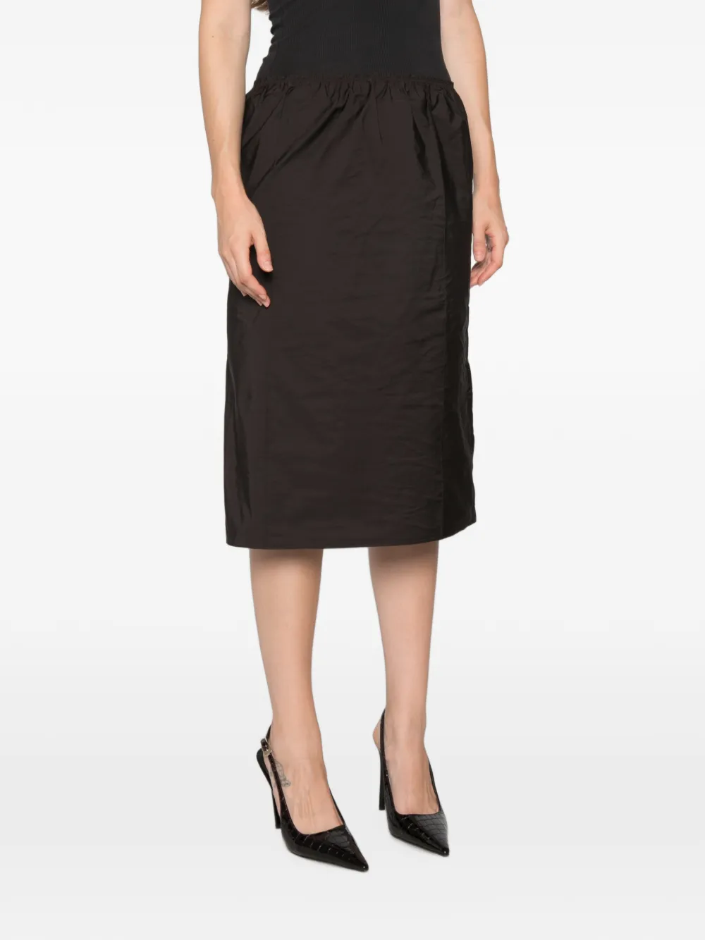 Carven Pearl-embellished Gathered Midi Skirt in Brown, view 3