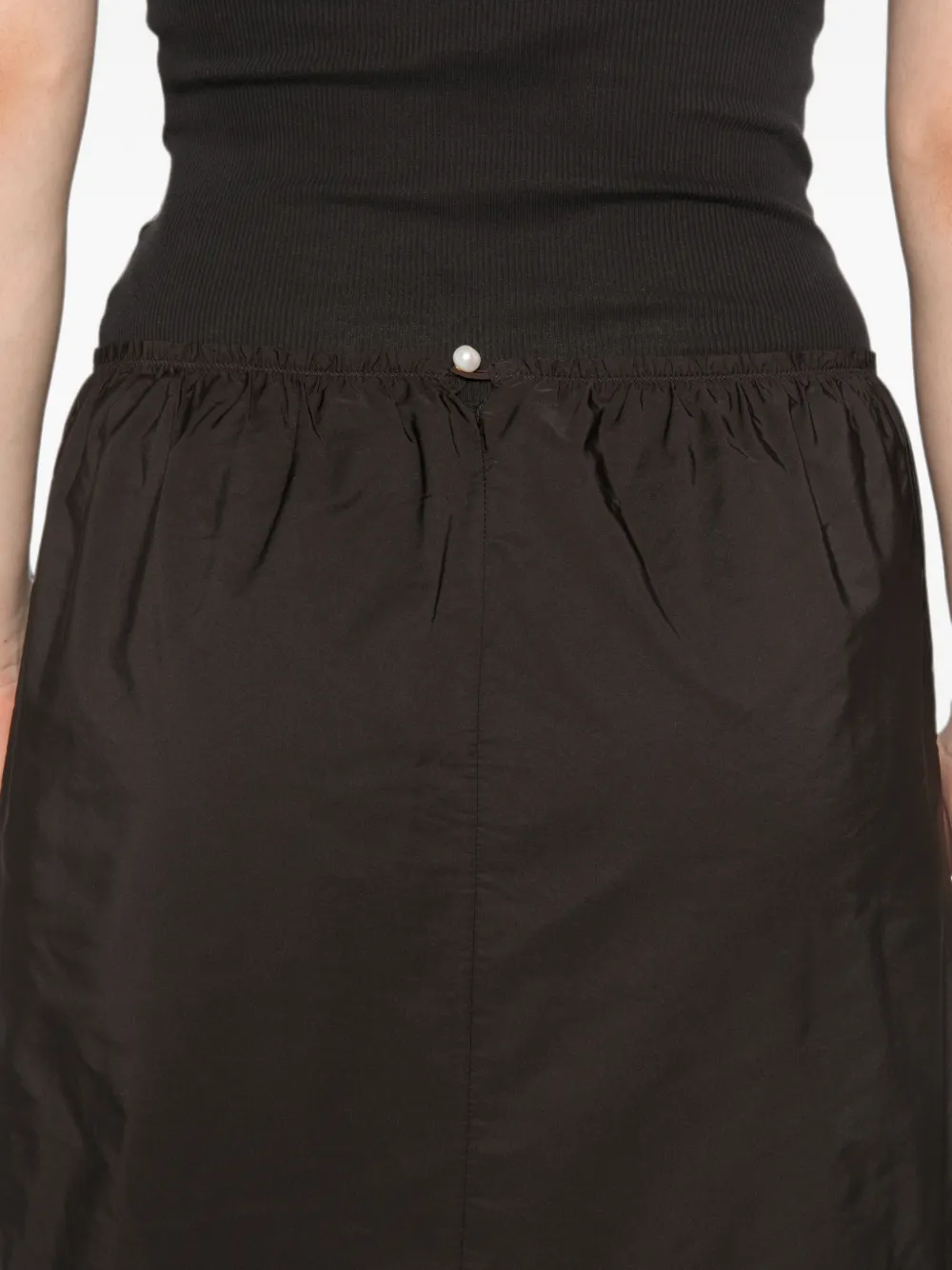 Carven Pearl-embellished Gathered Midi Skirt in Brown, view 5
