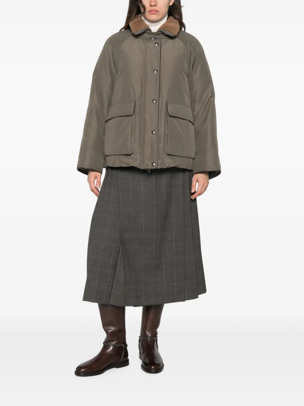 Brunello Cucinelli Jack met lammy kraag en drukknopen Groen