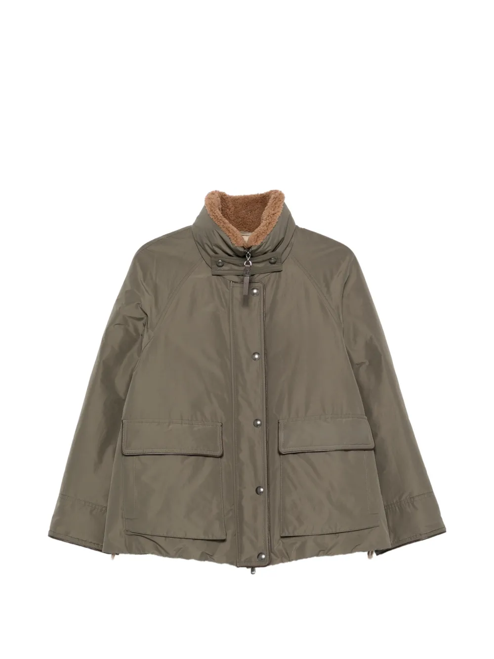 Brunello Cucinelli shearling-collar press-stud jacket - Grün