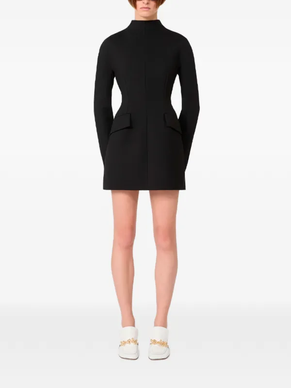 black sportmax mini dress long-sleeve | accentuated by inset fringe