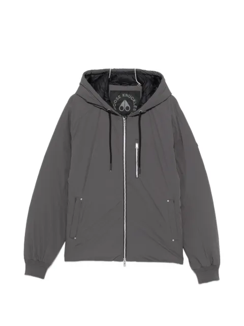 Moose Knuckles drawstring-hooded logo-patch jacket