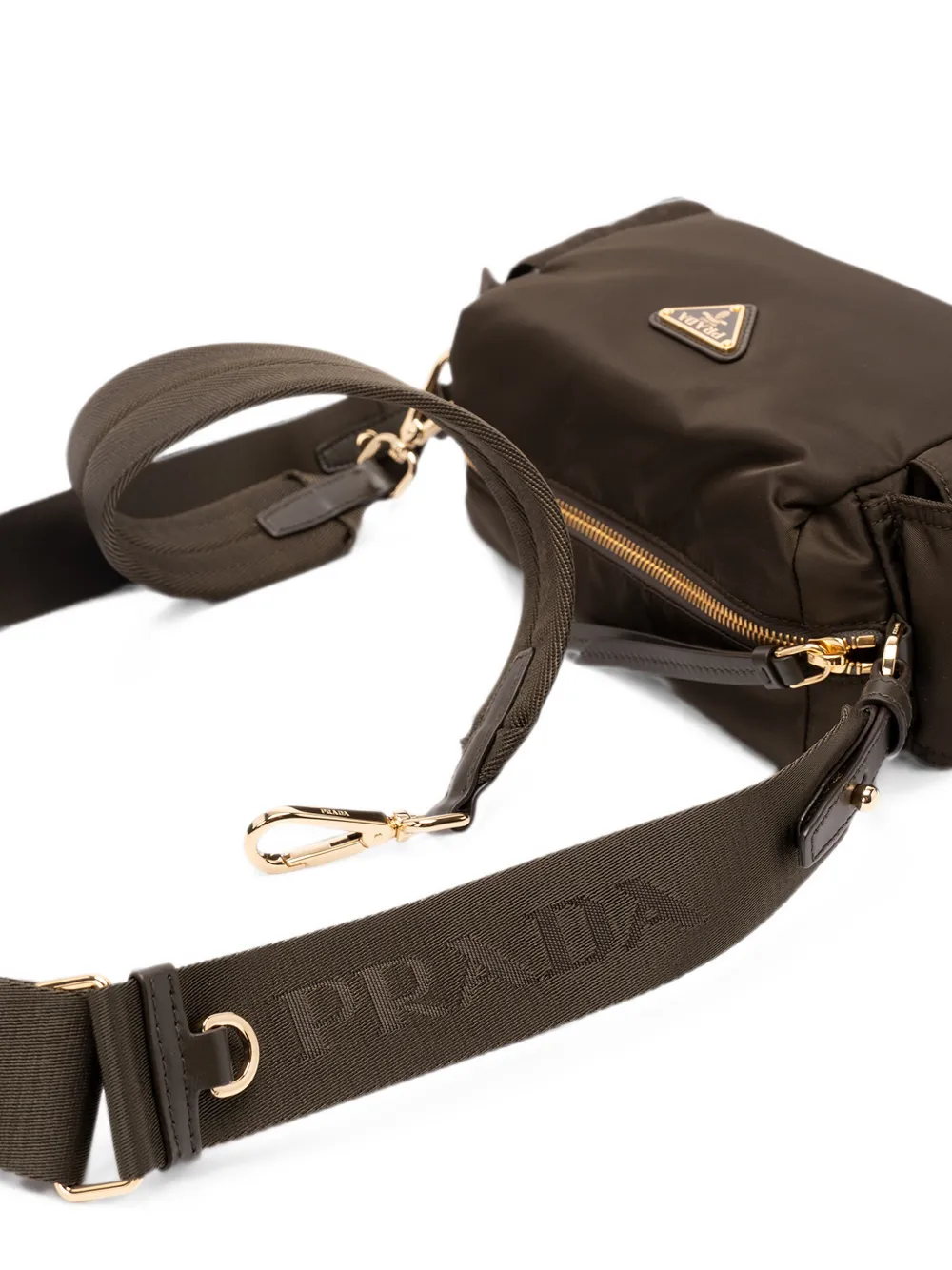 Prada Explore kleine Re-Nylon en leren schoudertas Bruin