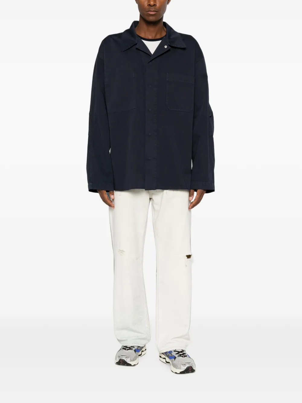 MM6 Maison Margiela Shirtjack met opgestikte zak en verborgen sluiting Blauw