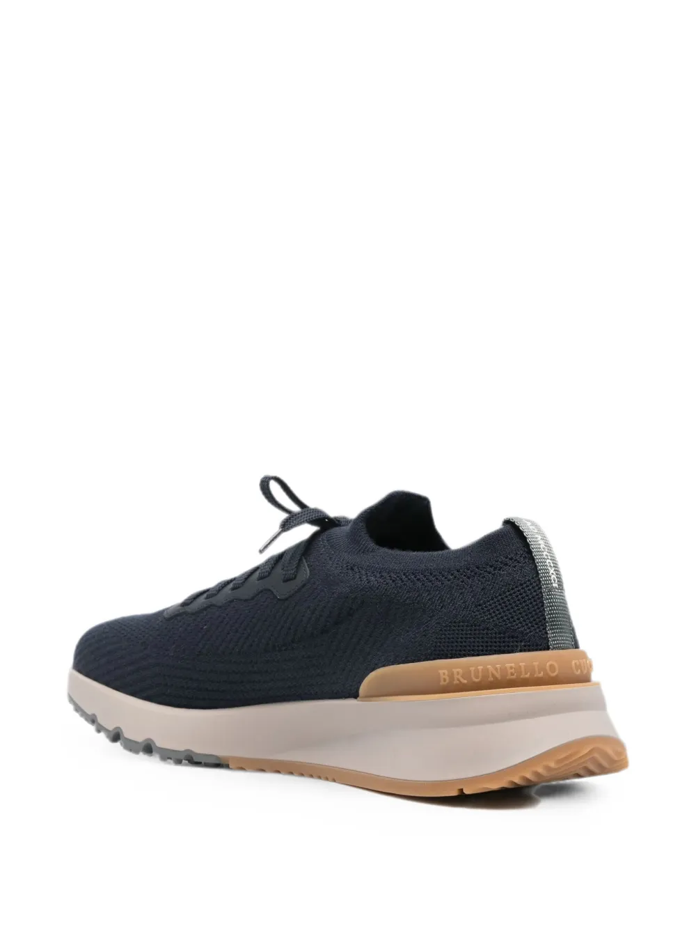 Brunello Cucinelli wool knit and semi-polished calfskin runners with warm inner lining Blauw