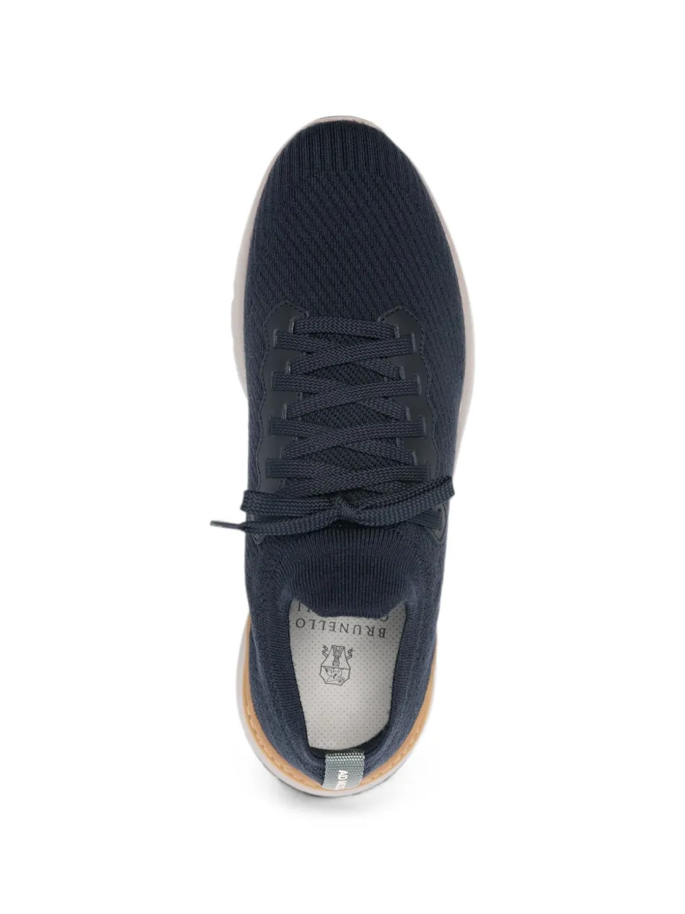 Brunello Cucinelli wool knit and semi-polished calfskin runners with warm inner lining Blauw
