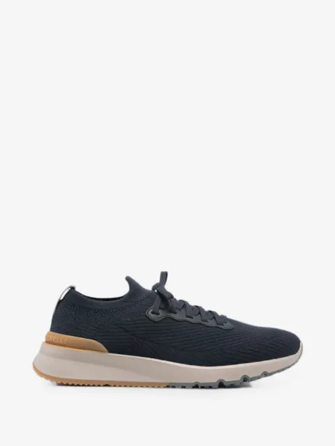 Brunello Cucinelli wool knit and semi-polished calfskin runners with warm inner lining