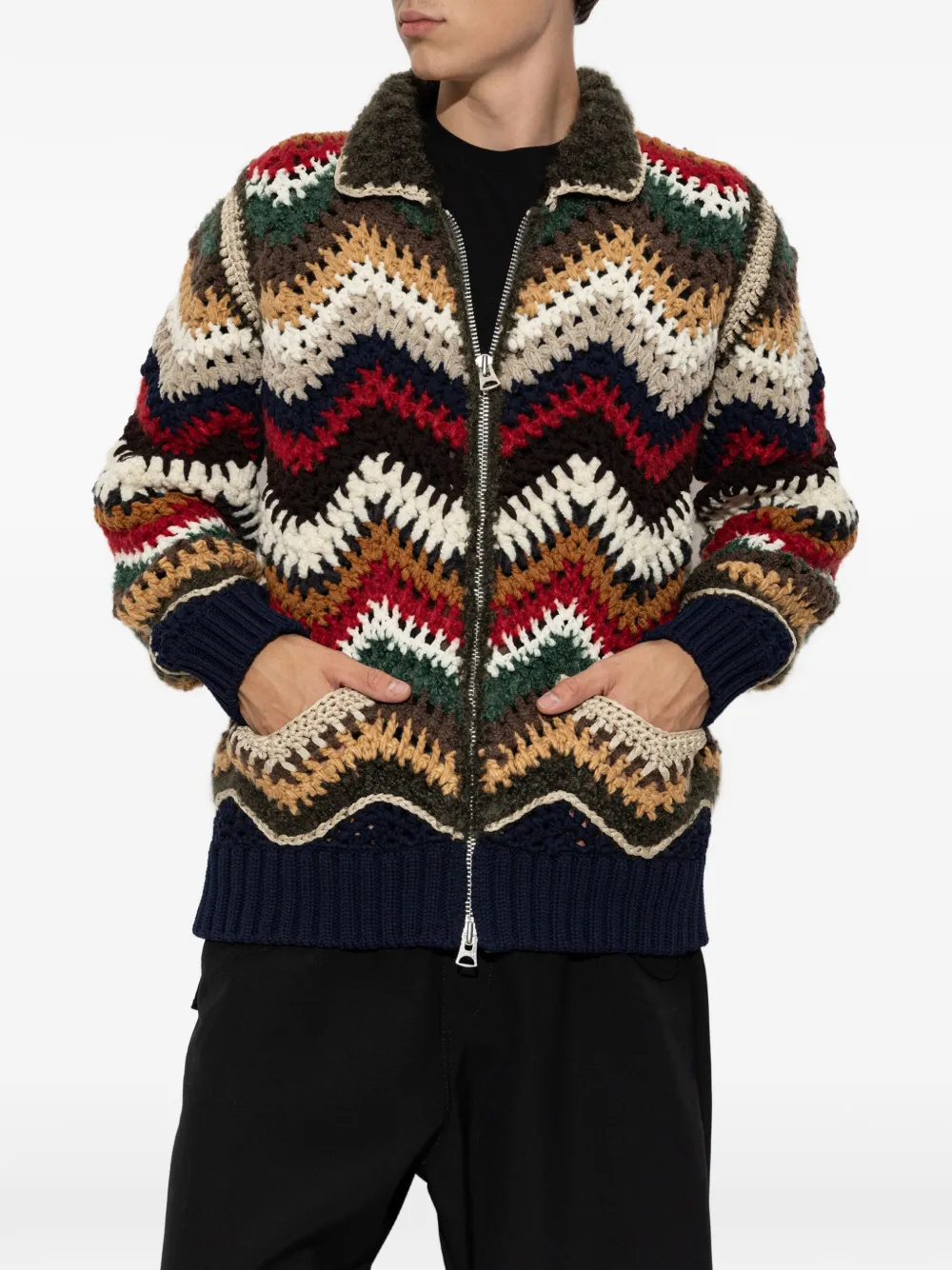 sacai Gehaakt vest met chevron-patroon Beige