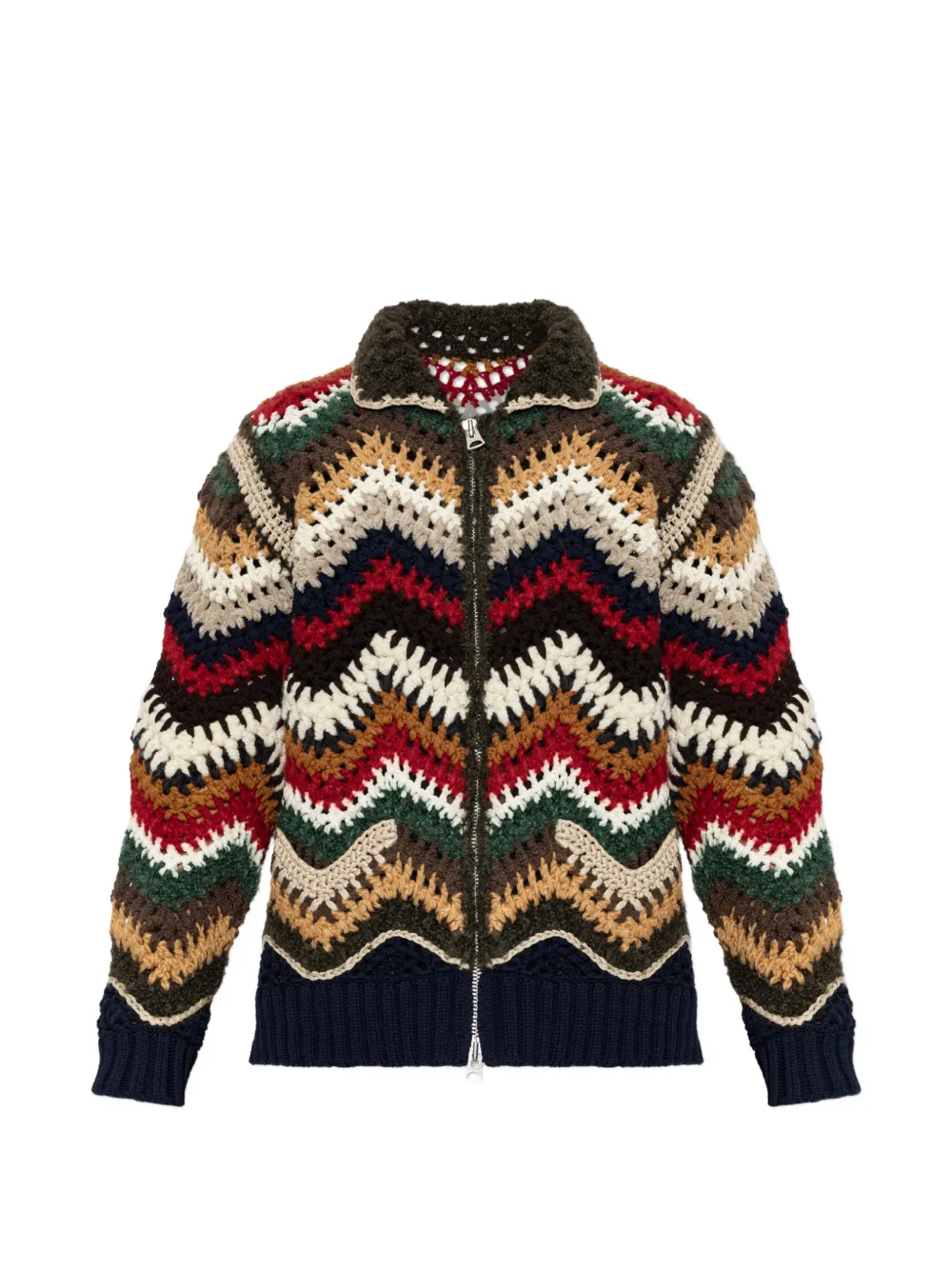 sacai crochet-knit chevron-pattern cardigan - Toni neutri