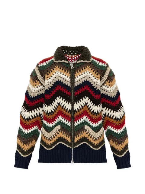sacai crochet-knit chevron-pattern cardigan