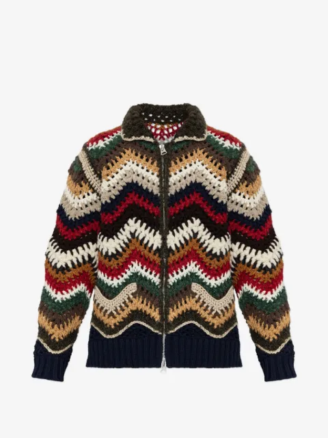 sacai crochet-knit chevron-pattern cardigan