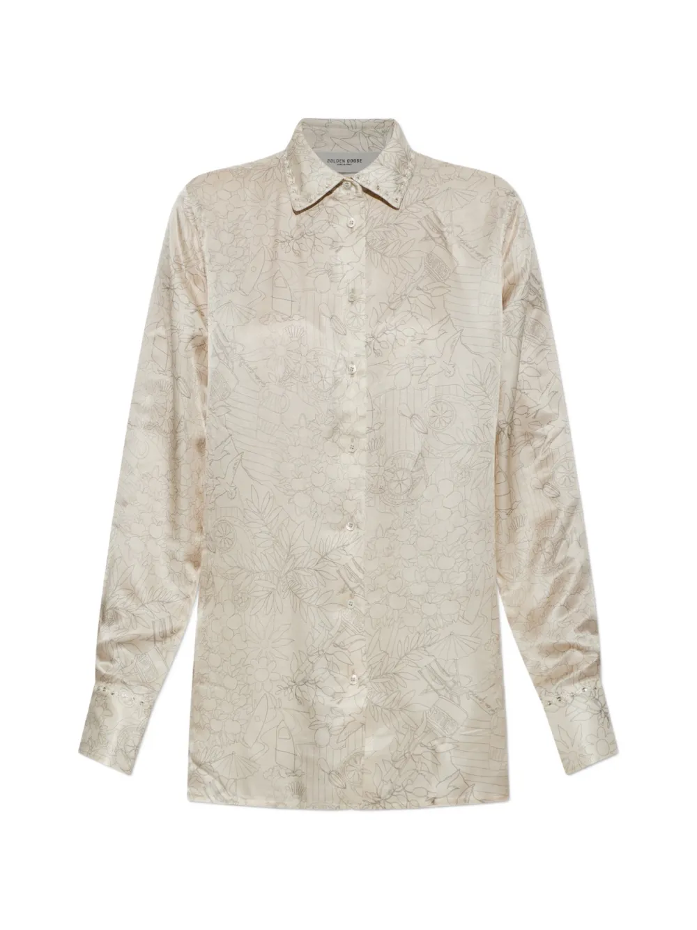 Golden Goose shirt in ivory silk blend satin with print - Toni neutri