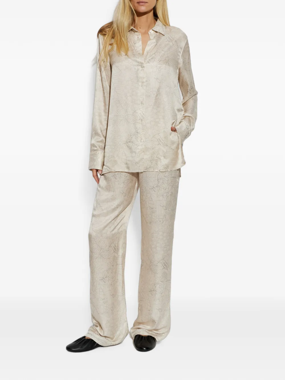 Golden Goose Blouse van zijde-satijn met print Beige