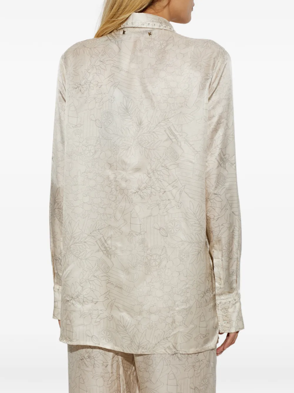 Golden Goose Blouse van zijde-satijn met print Beige