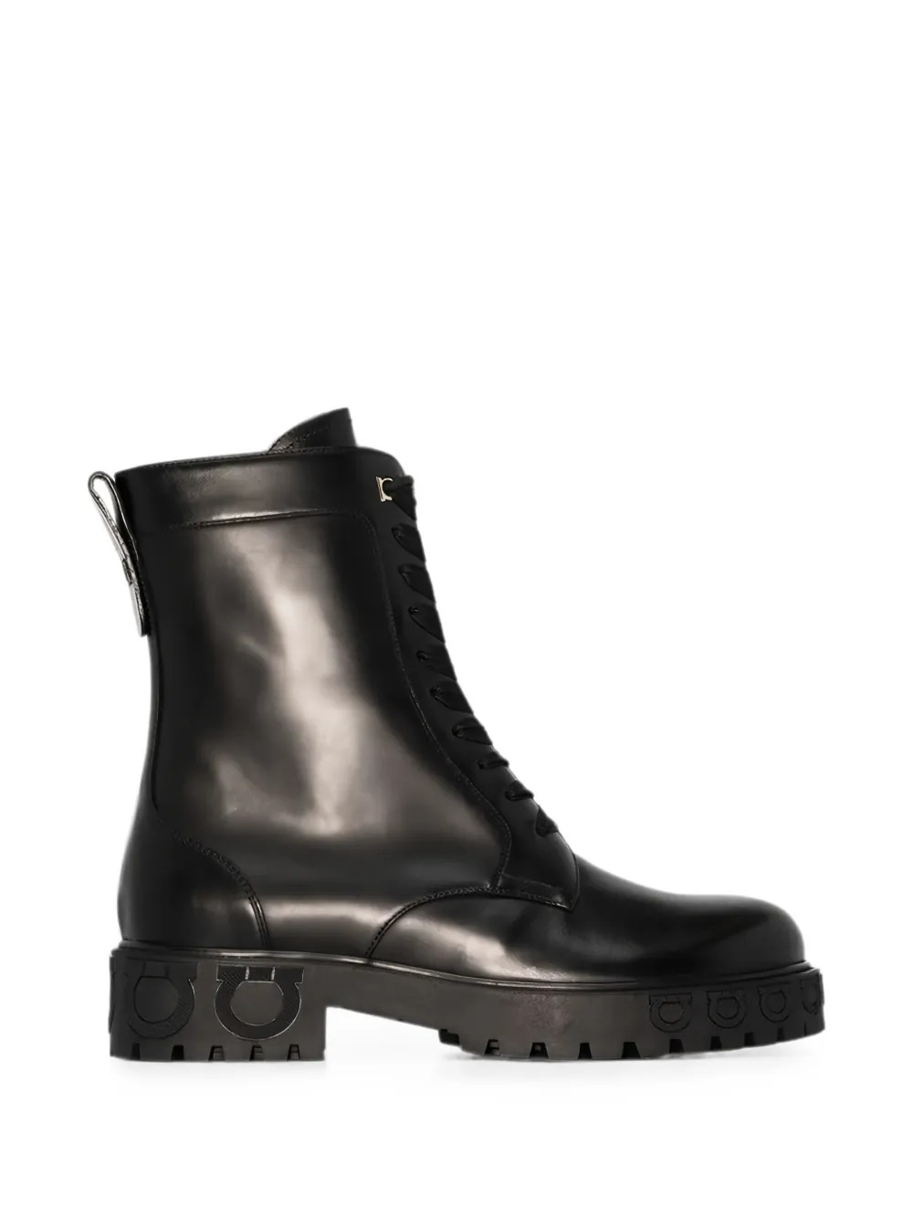 Ferragamo Gancini leather combat boots Zwart