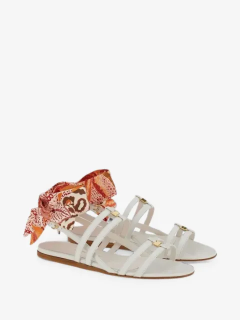 printed-scarf leather sandals