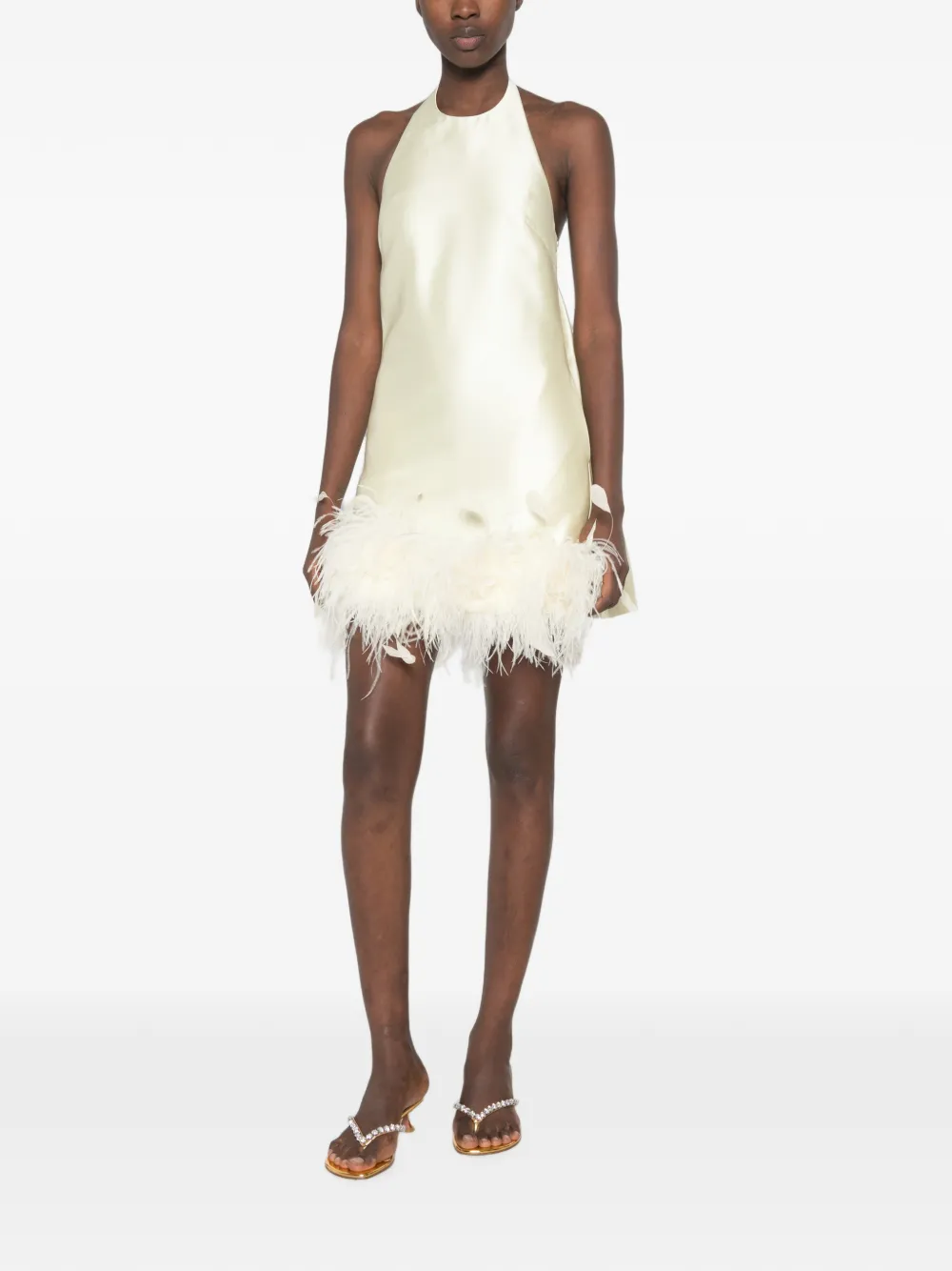 Self-Portrait Mini-jurk met veren afwerking Beige