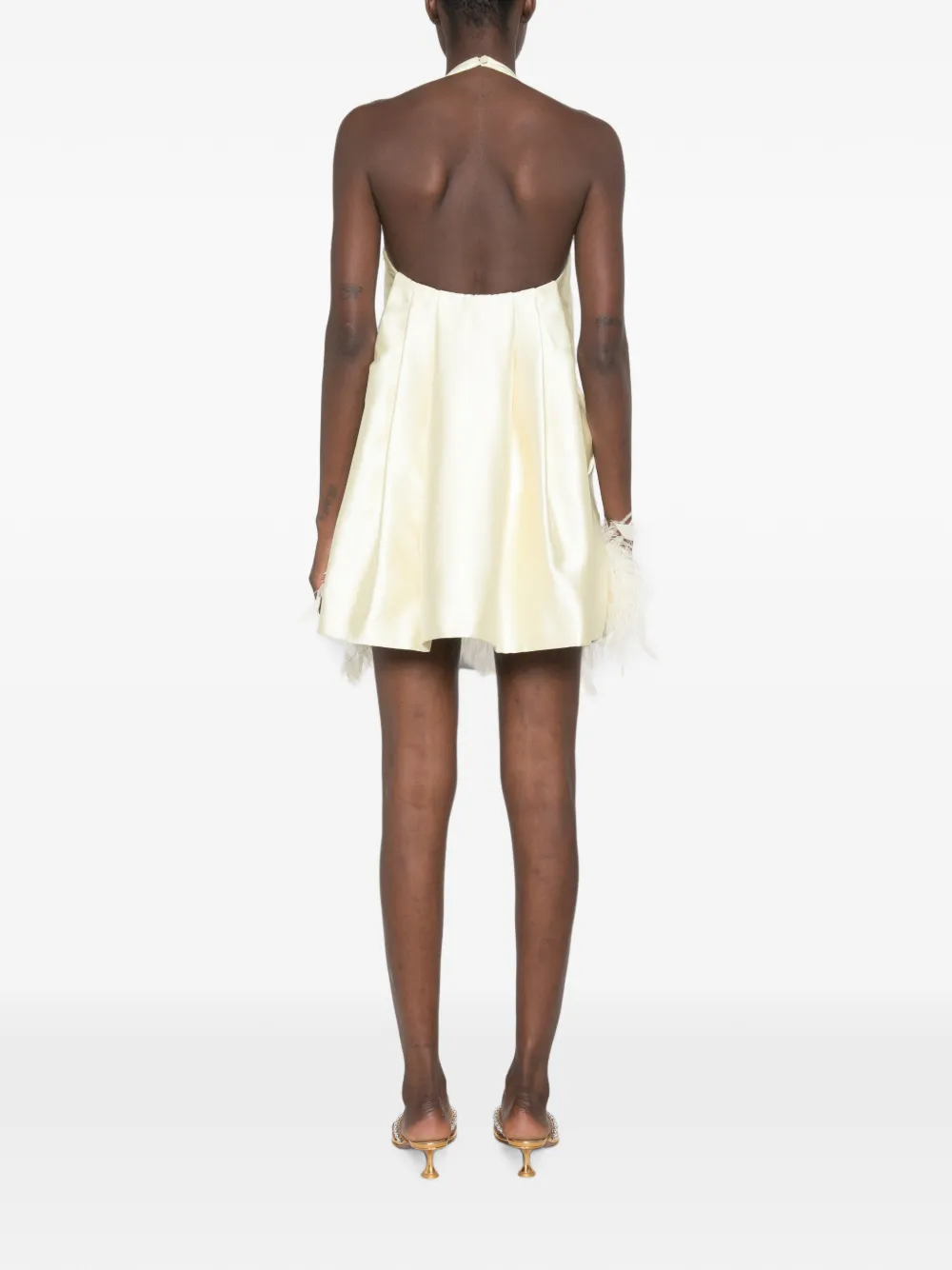 Self-Portrait Mini-jurk met veren afwerking Beige