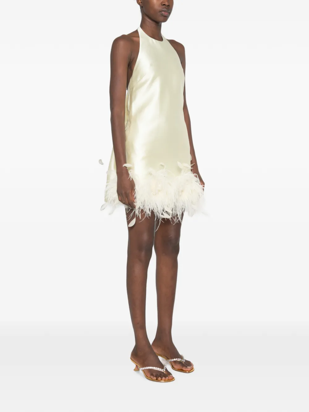 Self-Portrait Mini-jurk met veren afwerking Beige