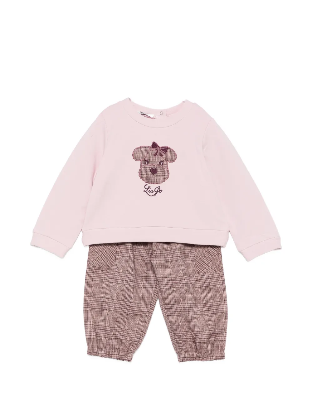 Liu Jo Kids dog-patch check-pattern trouser set - Rosa