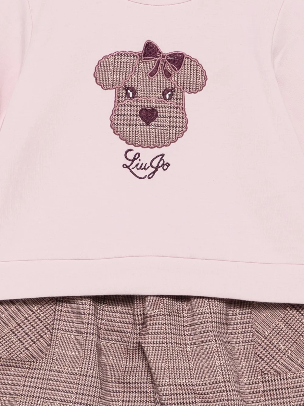 Liu Jo Kids Geruite broekset met hondenpatch Roze
