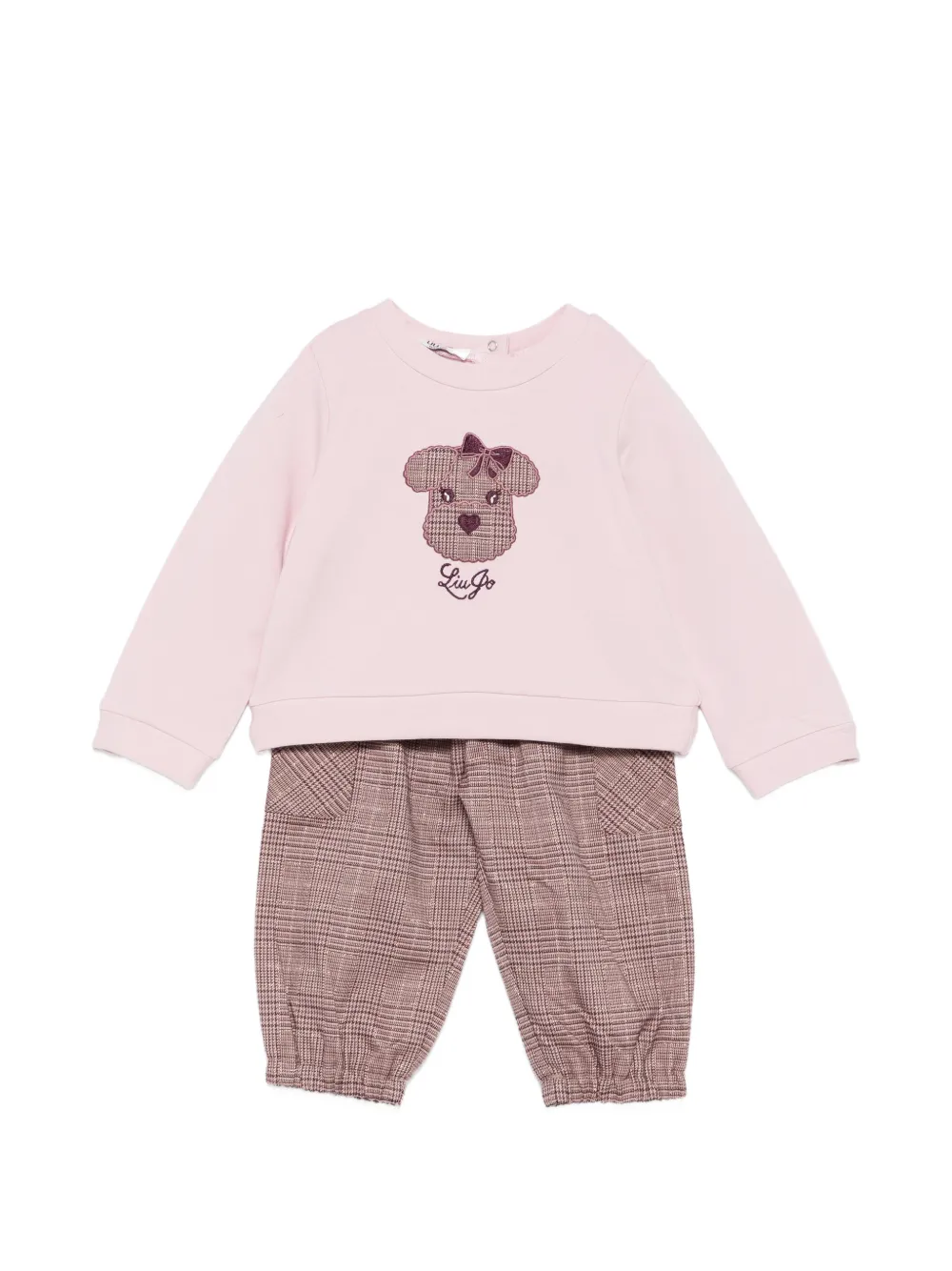 Liu Jo Kids dog-patch check-pattern trouser set - Rosa