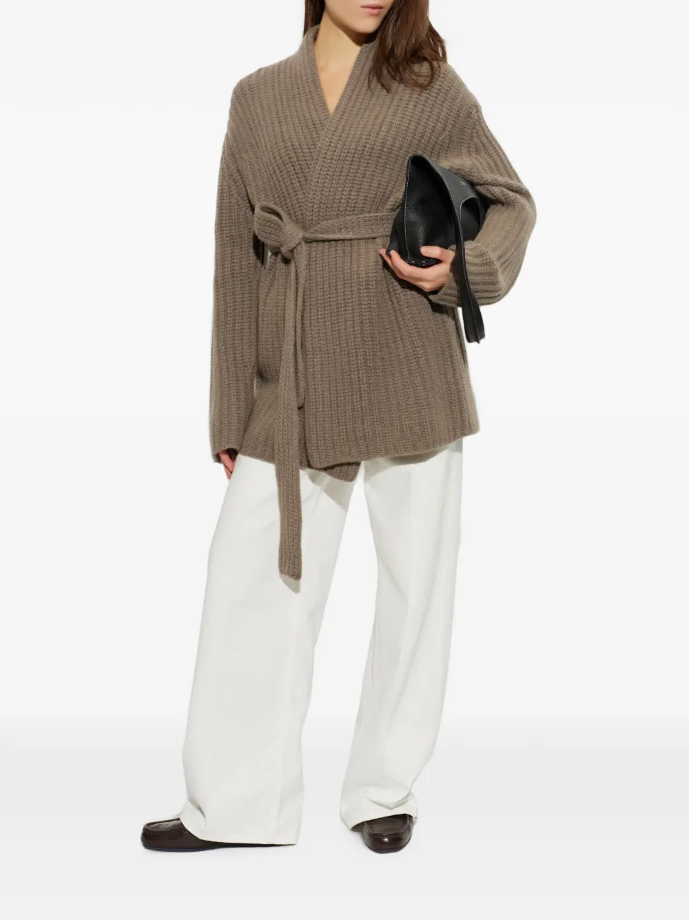 Lisa Yang Jacqueline wafelgebreid vest met ceintuur Bruin