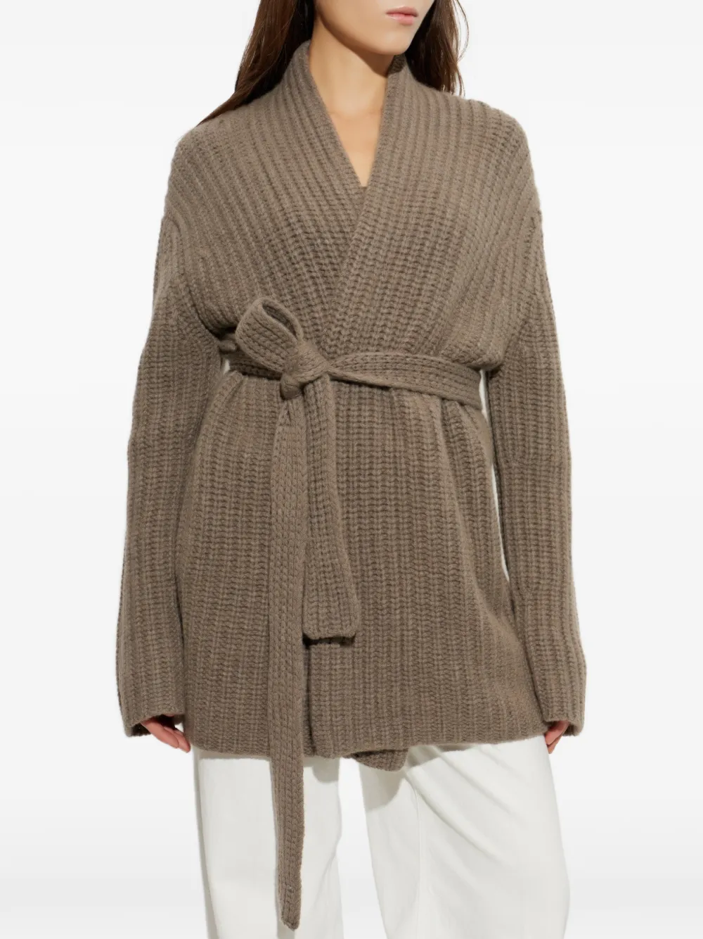 Lisa Yang Jacqueline wafelgebreid vest met ceintuur Bruin