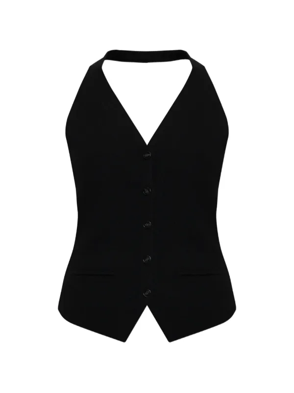 Lisa Yang Immy Halterneck Button-up Top in Black