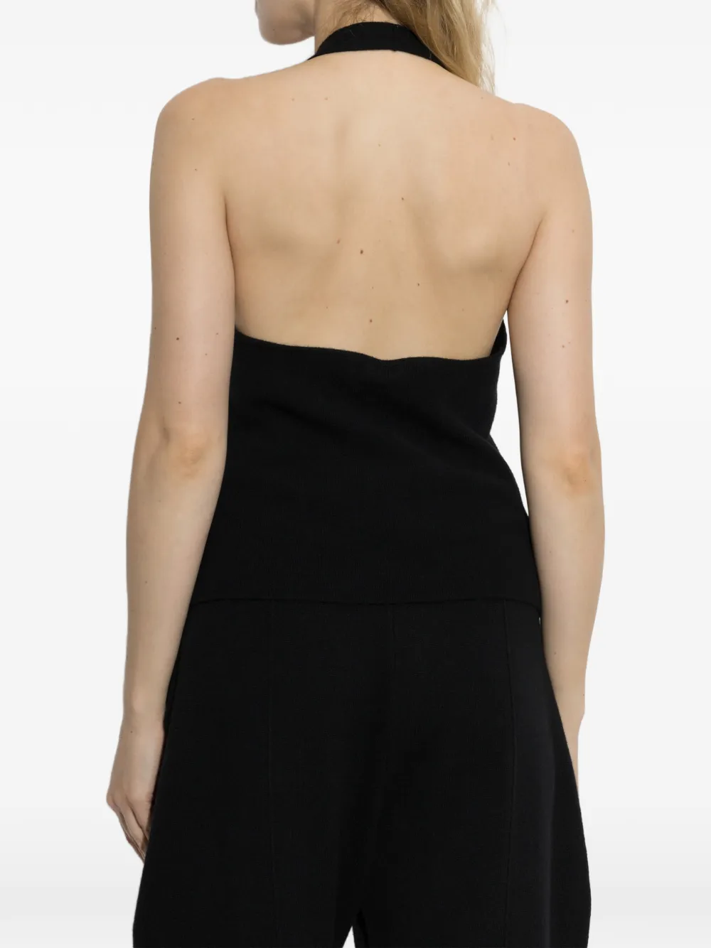 Lisa Yang Immy button-up top met halternek Zwart