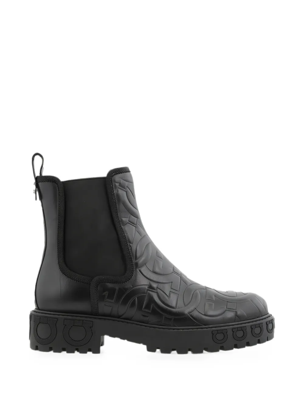 Ferragamo Gancini embossed leather Chelsea boots Zwart