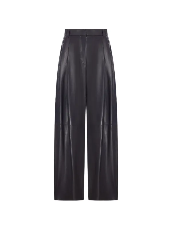 Giorgio Armani Pleated Leather Trousers in Blue