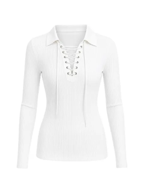 Cynthia Rowley polo en maille côtelée à détail de laçage