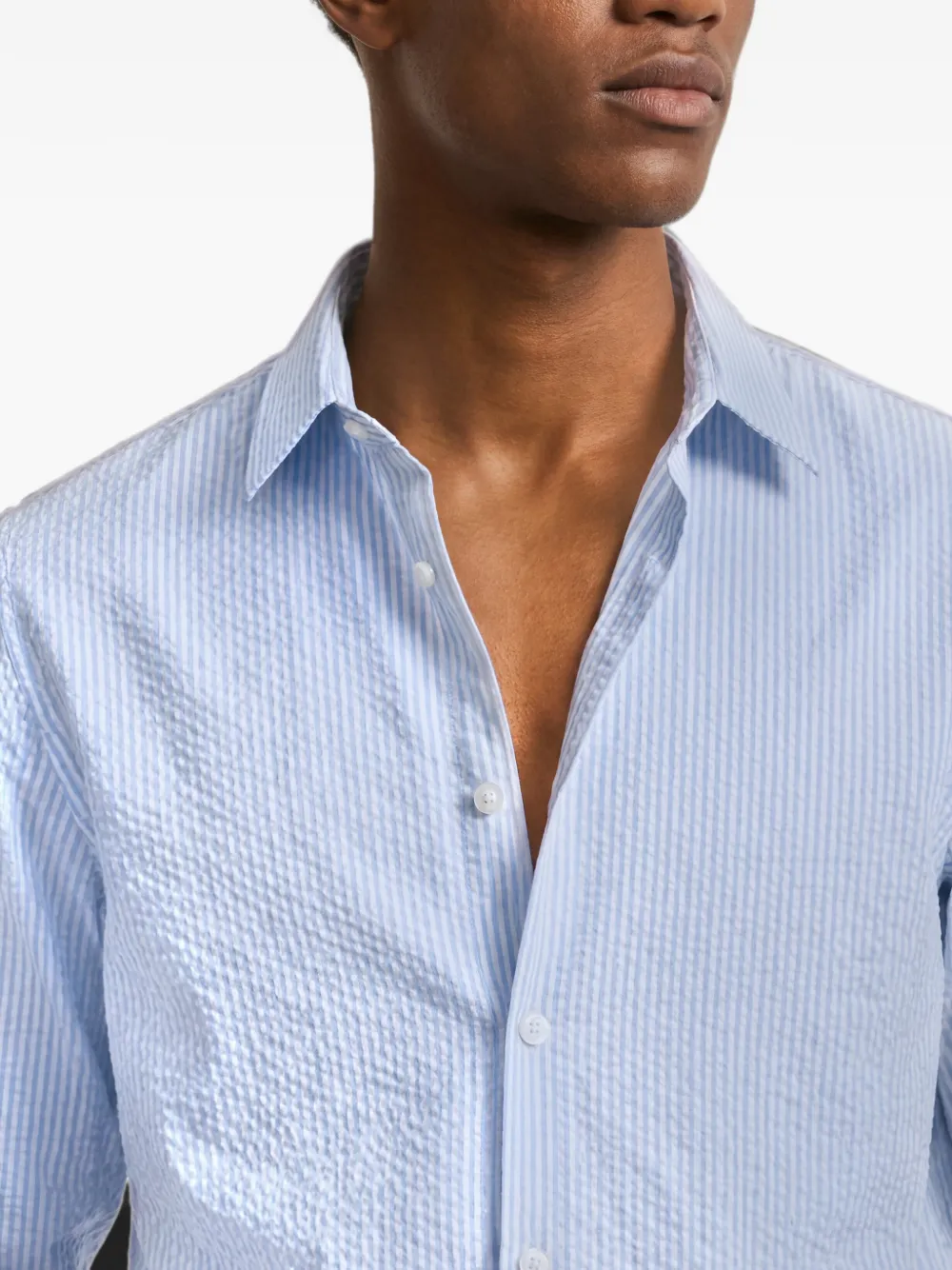 Orlebar Brown Justin gestreept seersucker overhemd Blauw