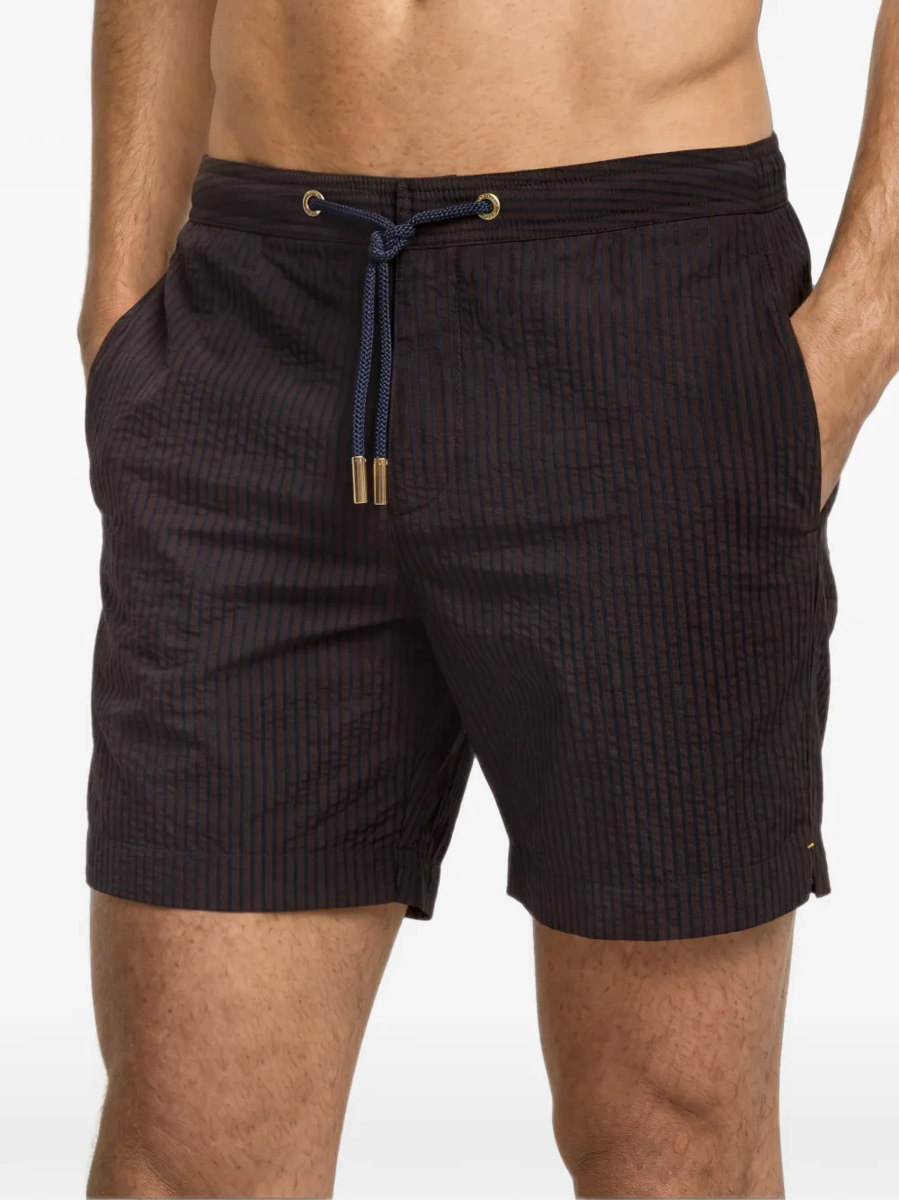 Orlebar Brown Bulldog gestreepte seersucker zwembroek Bruin