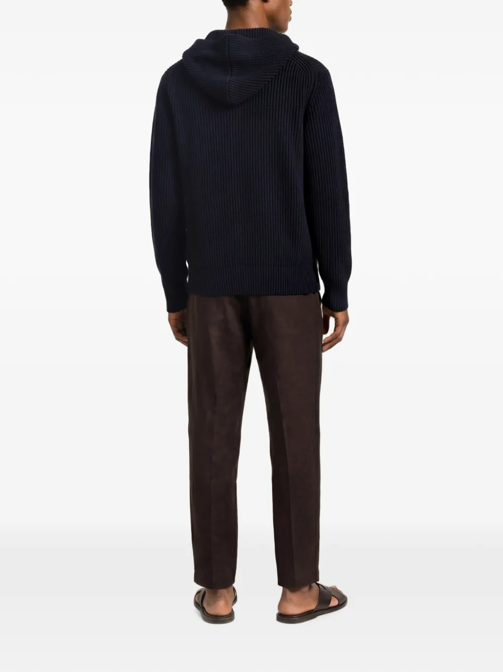 Orlebar Brown Kirk chunky ribgebreide hoodie Blauw