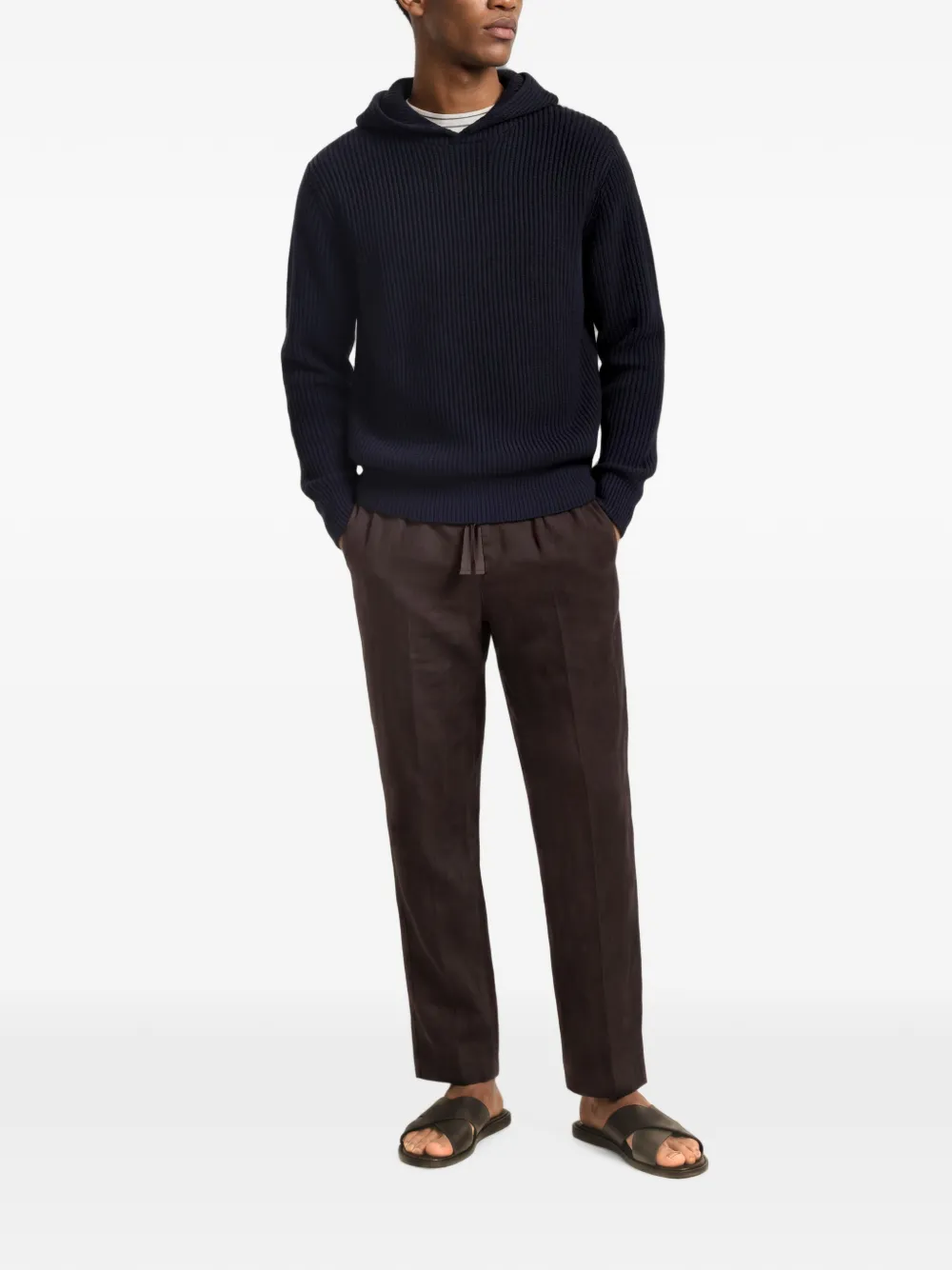 Orlebar Brown Kirk chunky ribgebreide hoodie Blauw