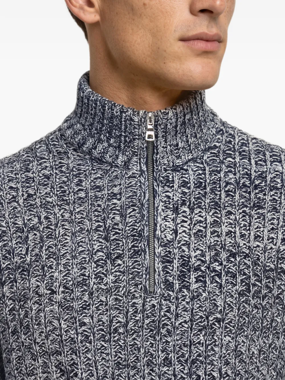 Orlebar Brown Lennard gehaakte trui met halve rits Blauw