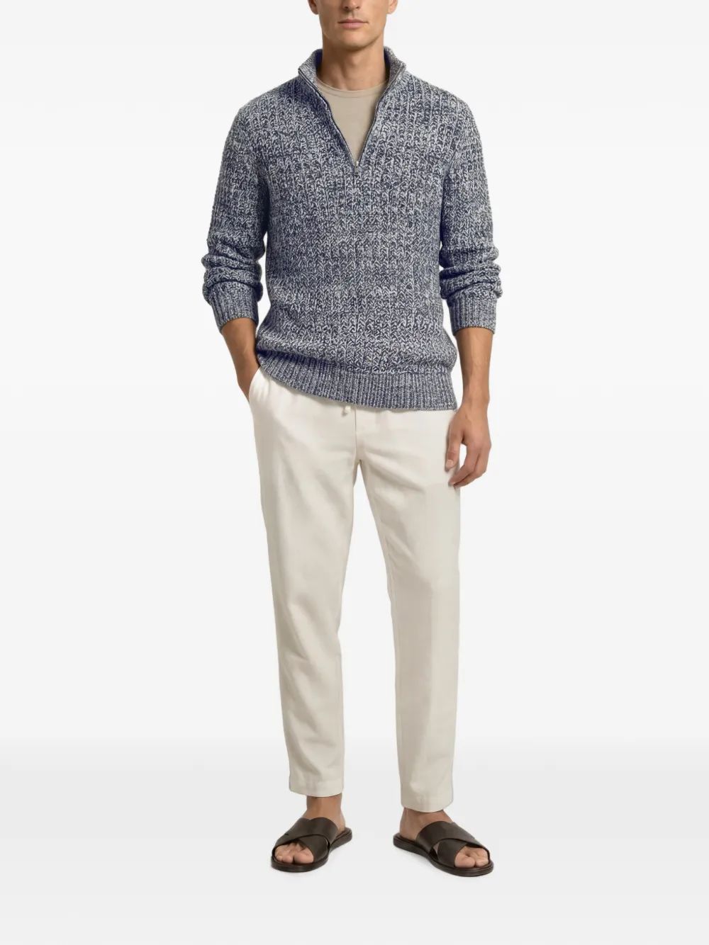 Orlebar Brown Lennard gehaakte trui met halve rits Blauw