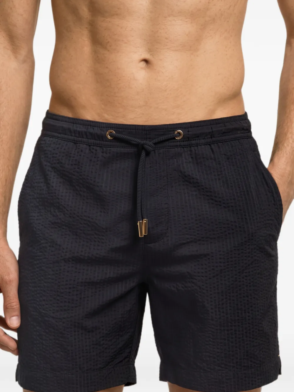 Orlebar Brown Bulldog gestreepte seersucker zwembroek Blauw