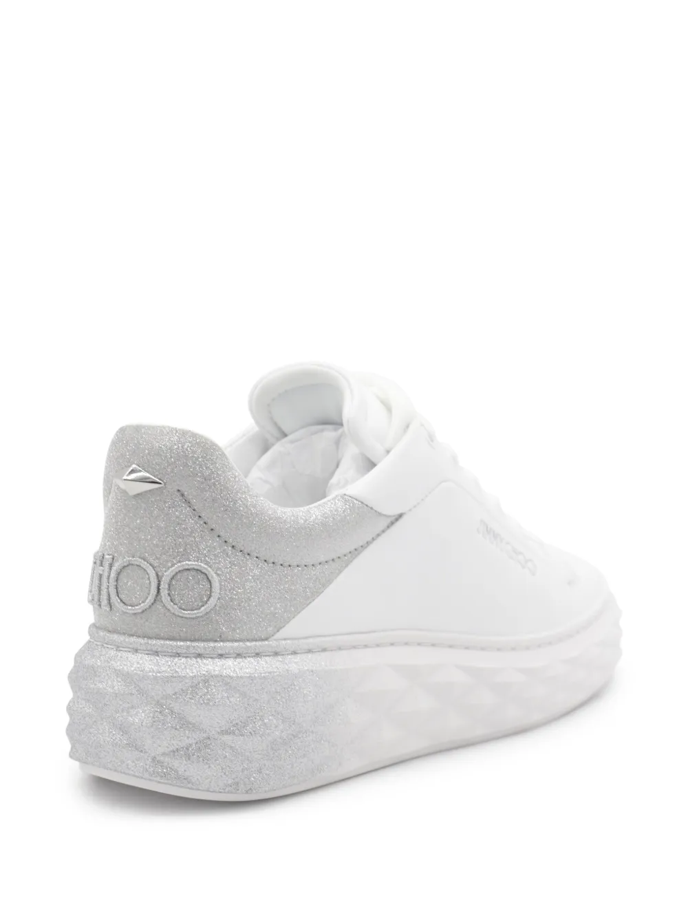 Jimmy Choo Diamond Maxi Glitter-detail Sneakers in White, view 3