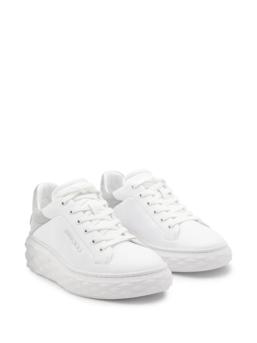 Jimmy Choo Diamond Maxi Glitter-detail Sneakers in White, view 2