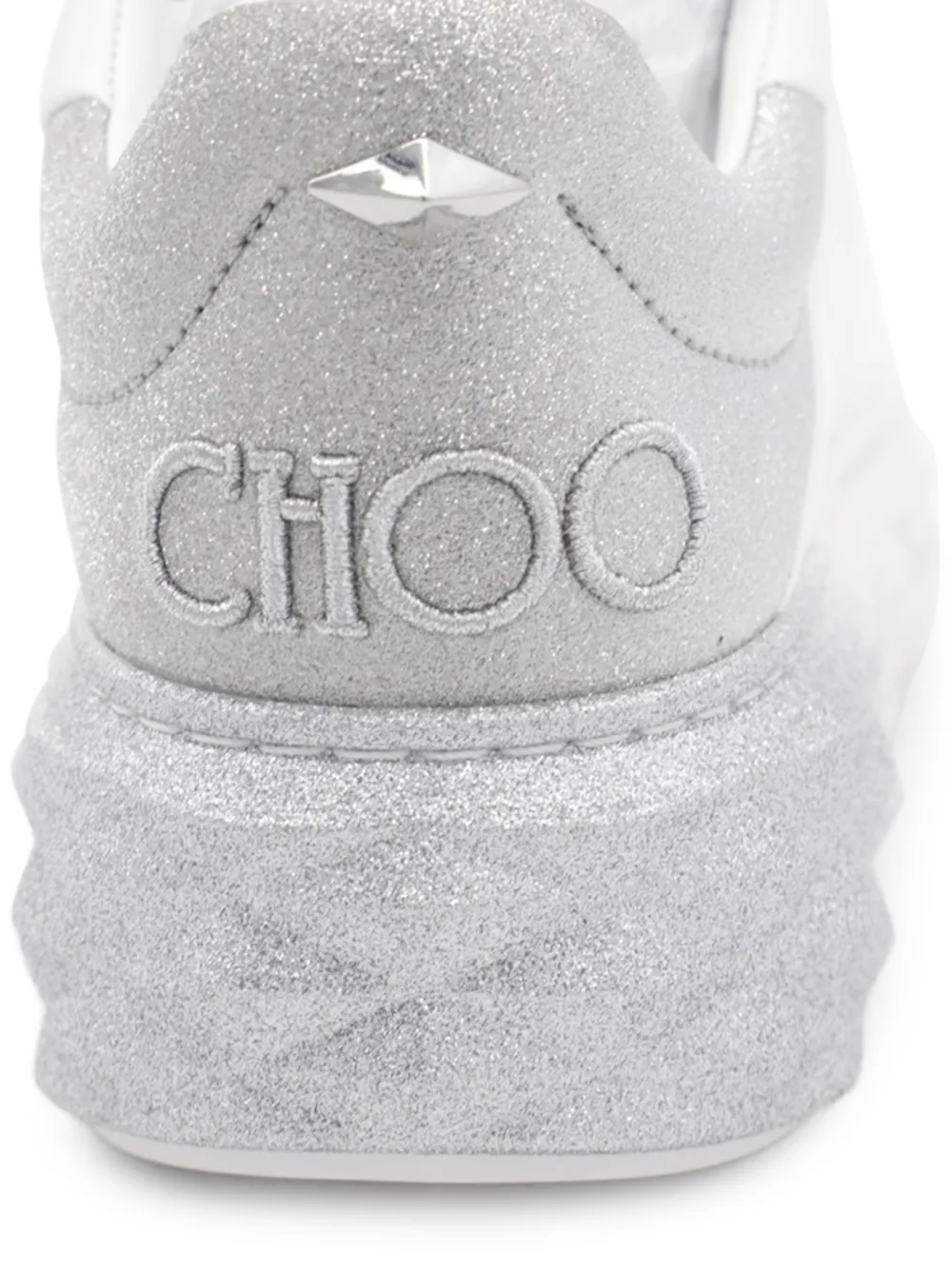 Jimmy Choo Diamond Maxi Glitter-detail Sneakers in White, view 4